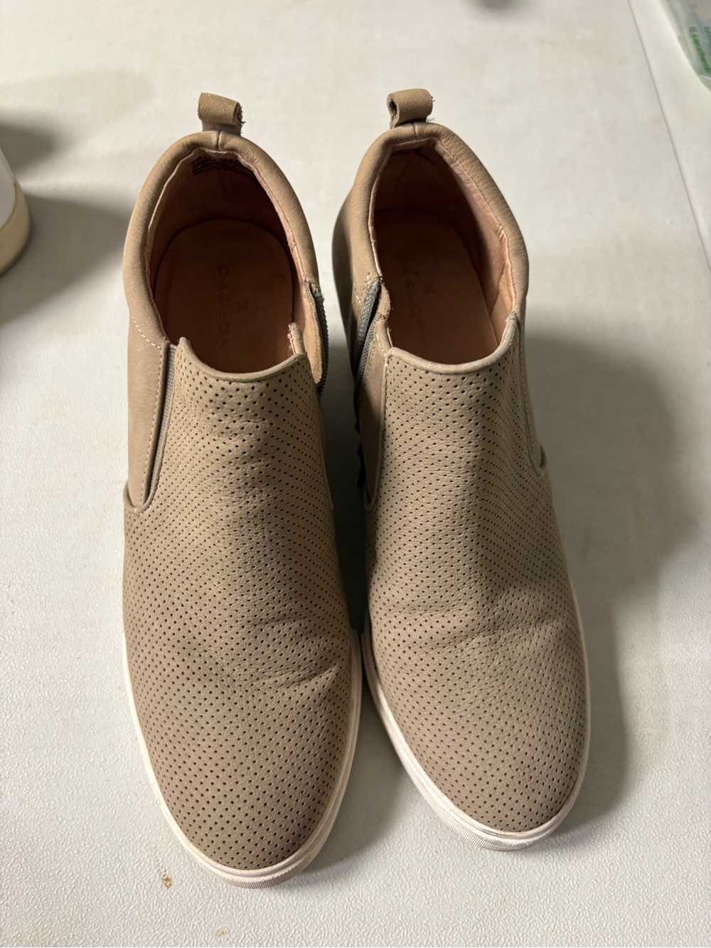Caslon Perforated Slip-On Ankle Booties - Taupe booties
